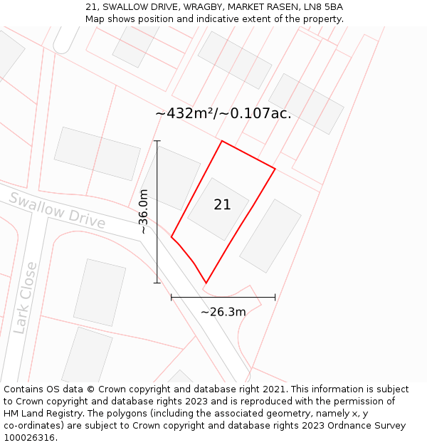 21, SWALLOW DRIVE, WRAGBY, MARKET RASEN, LN8 5BA: Plot and title map