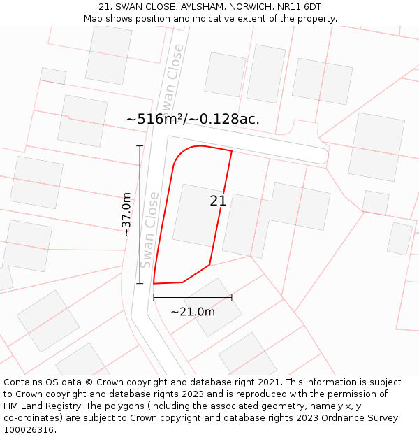 21, SWAN CLOSE, AYLSHAM, NORWICH, NR11 6DT: Plot and title map