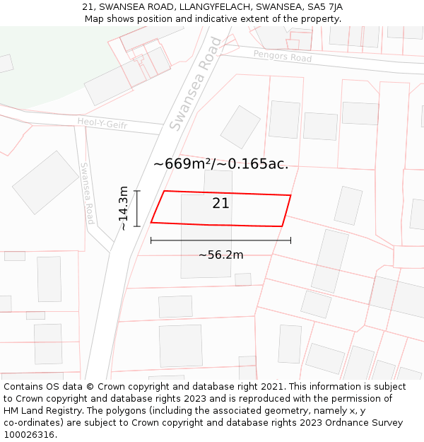 21, SWANSEA ROAD, LLANGYFELACH, SWANSEA, SA5 7JA: Plot and title map