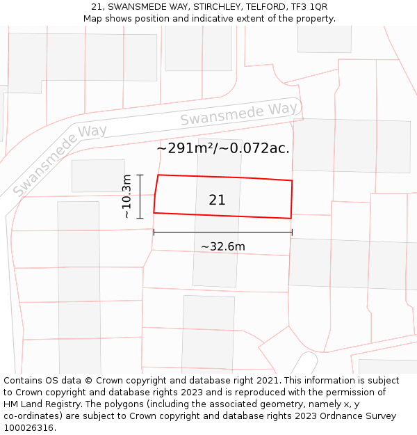 21, SWANSMEDE WAY, STIRCHLEY, TELFORD, TF3 1QR: Plot and title map