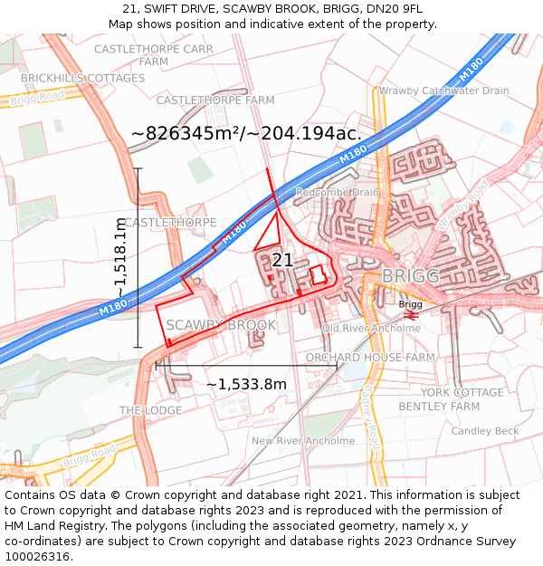 21, SWIFT DRIVE, SCAWBY BROOK, BRIGG, DN20 9FL: Plot and title map