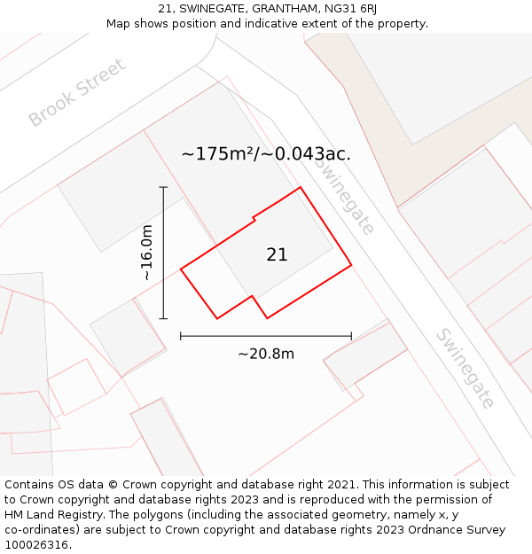 21, SWINEGATE, GRANTHAM, NG31 6RJ: Plot and title map