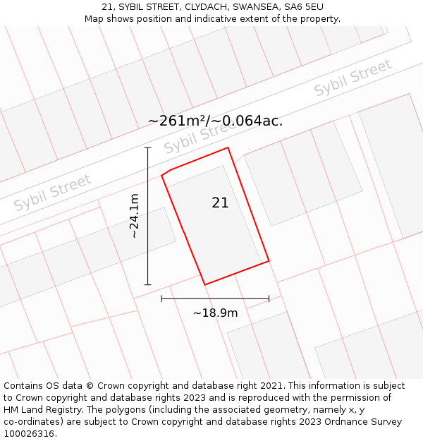 21, SYBIL STREET, CLYDACH, SWANSEA, SA6 5EU: Plot and title map