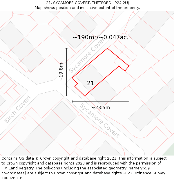 21, SYCAMORE COVERT, THETFORD, IP24 2UJ: Plot and title map