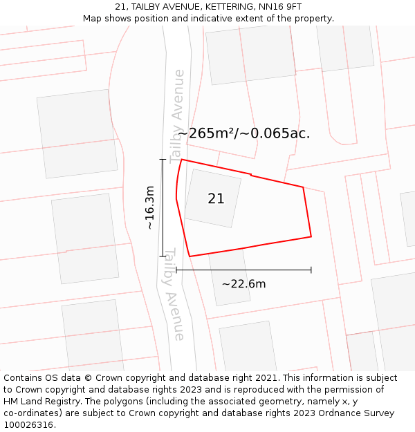 21, TAILBY AVENUE, KETTERING, NN16 9FT: Plot and title map