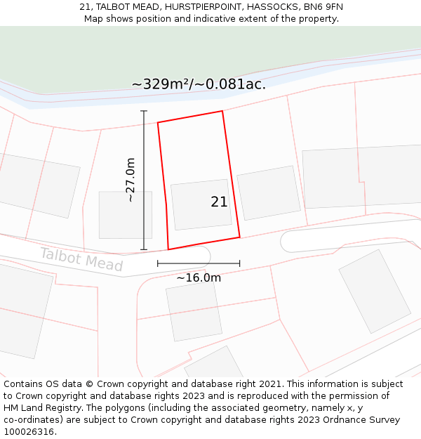 21, TALBOT MEAD, HURSTPIERPOINT, HASSOCKS, BN6 9FN: Plot and title map