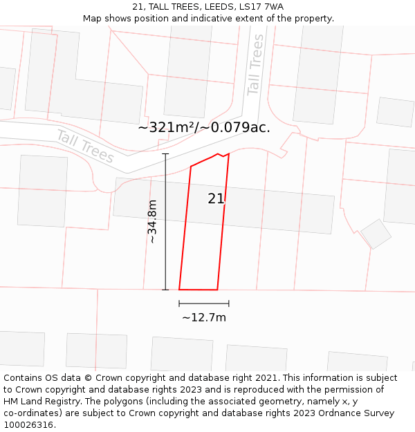 21, TALL TREES, LEEDS, LS17 7WA: Plot and title map