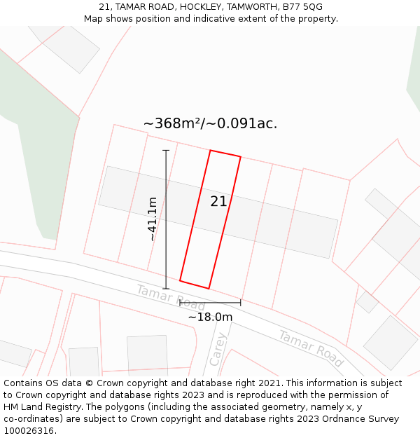 21, TAMAR ROAD, HOCKLEY, TAMWORTH, B77 5QG: Plot and title map