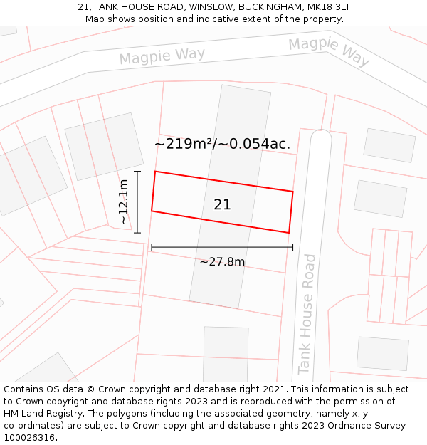 21, TANK HOUSE ROAD, WINSLOW, BUCKINGHAM, MK18 3LT: Plot and title map