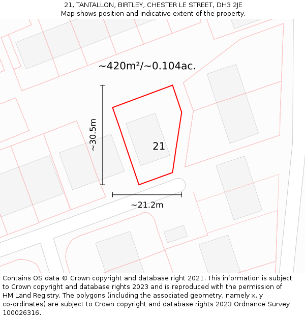 21, TANTALLON, BIRTLEY, CHESTER LE STREET, DH3 2JE: Plot and title map