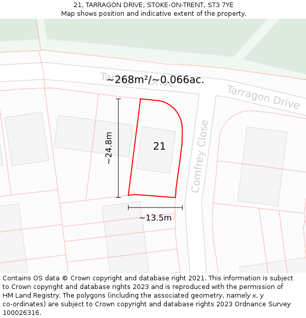 21, TARRAGON DRIVE, STOKE-ON-TRENT, ST3 7YE: Plot and title map