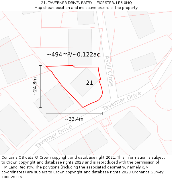 21, TAVERNER DRIVE, RATBY, LEICESTER, LE6 0HQ: Plot and title map