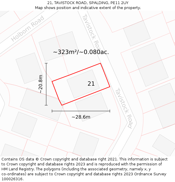 21, TAVISTOCK ROAD, SPALDING, PE11 2UY: Plot and title map