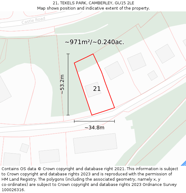 21, TEKELS PARK, CAMBERLEY, GU15 2LE: Plot and title map