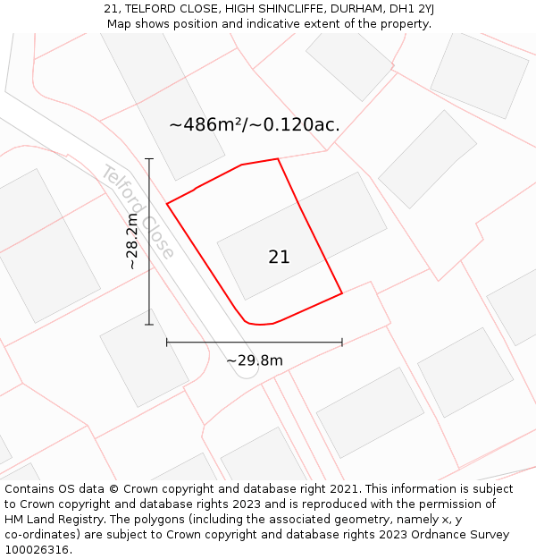 21, TELFORD CLOSE, HIGH SHINCLIFFE, DURHAM, DH1 2YJ: Plot and title map