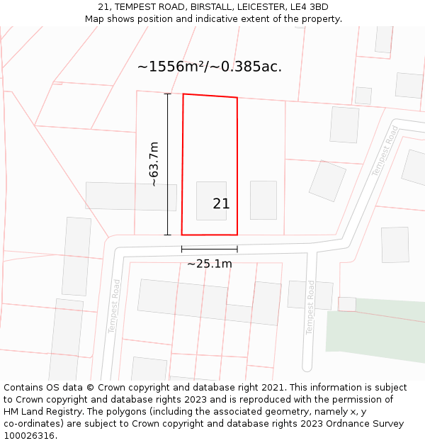 21, TEMPEST ROAD, BIRSTALL, LEICESTER, LE4 3BD: Plot and title map