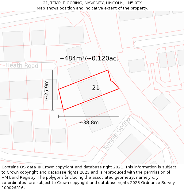 21, TEMPLE GORING, NAVENBY, LINCOLN, LN5 0TX: Plot and title map