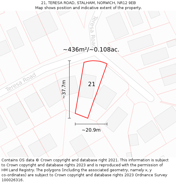 21, TERESA ROAD, STALHAM, NORWICH, NR12 9EB: Plot and title map