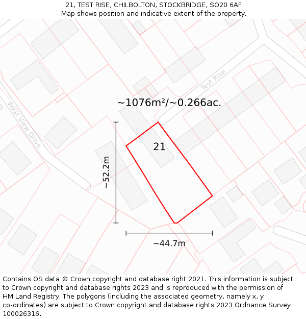 21, TEST RISE, CHILBOLTON, STOCKBRIDGE, SO20 6AF: Plot and title map