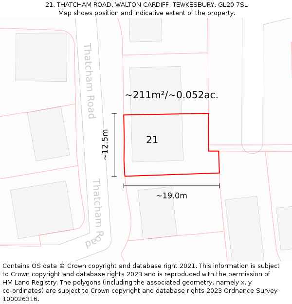 21, THATCHAM ROAD, WALTON CARDIFF, TEWKESBURY, GL20 7SL: Plot and title map