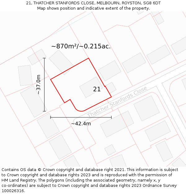21, THATCHER STANFORDS CLOSE, MELBOURN, ROYSTON, SG8 6DT: Plot and title map