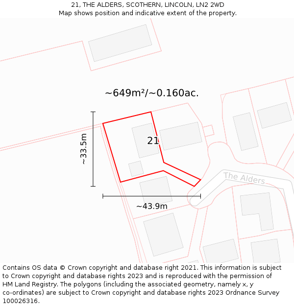 21, THE ALDERS, SCOTHERN, LINCOLN, LN2 2WD: Plot and title map