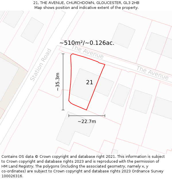 21, THE AVENUE, CHURCHDOWN, GLOUCESTER, GL3 2HB: Plot and title map