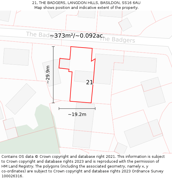 21, THE BADGERS, LANGDON HILLS, BASILDON, SS16 6AU: Plot and title map