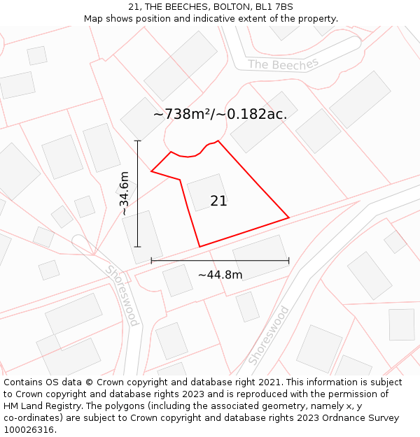 21, THE BEECHES, BOLTON, BL1 7BS: Plot and title map