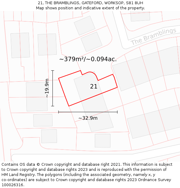 21, THE BRAMBLINGS, GATEFORD, WORKSOP, S81 8UH: Plot and title map