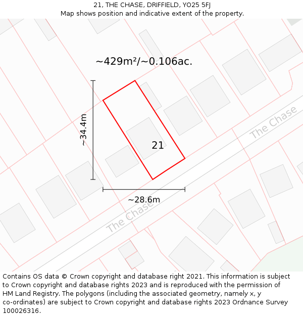 21, THE CHASE, DRIFFIELD, YO25 5FJ: Plot and title map