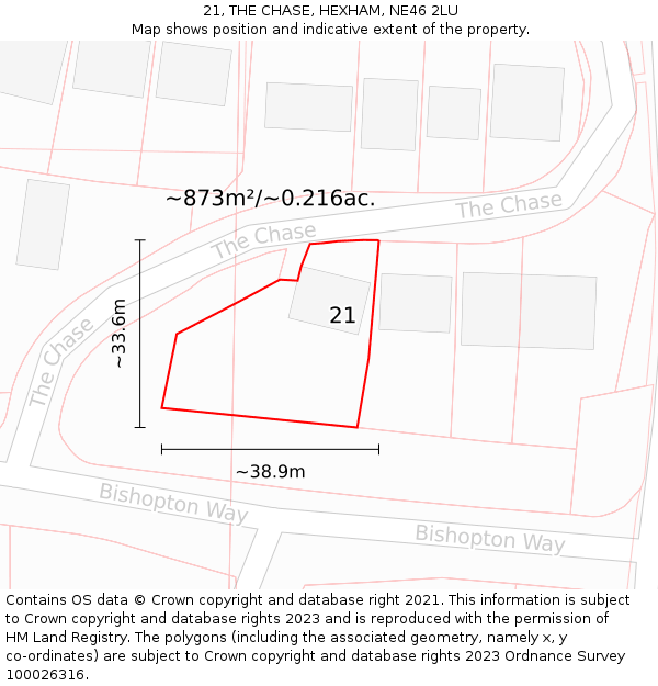 21, THE CHASE, HEXHAM, NE46 2LU: Plot and title map