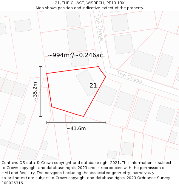 21, THE CHASE, WISBECH, PE13 1RX: Plot and title map