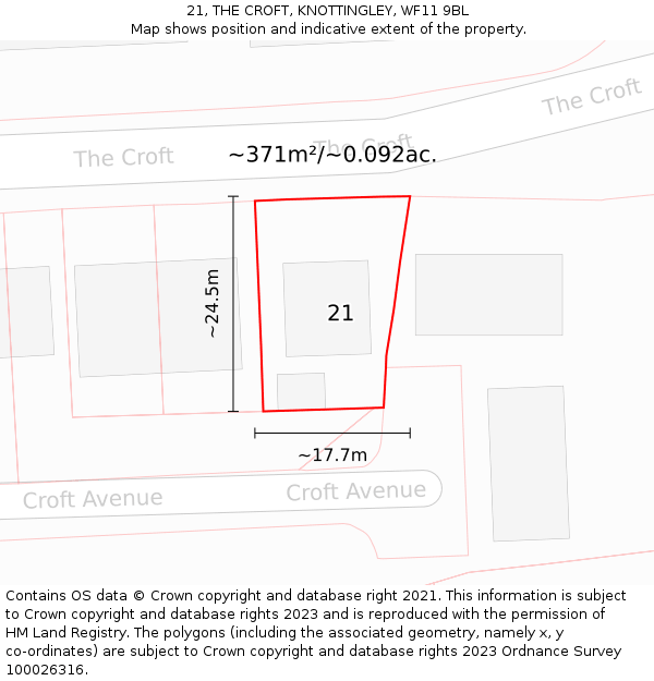 21, THE CROFT, KNOTTINGLEY, WF11 9BL: Plot and title map