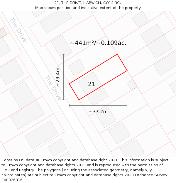 21, THE DRIVE, HARWICH, CO12 3SU: Plot and title map