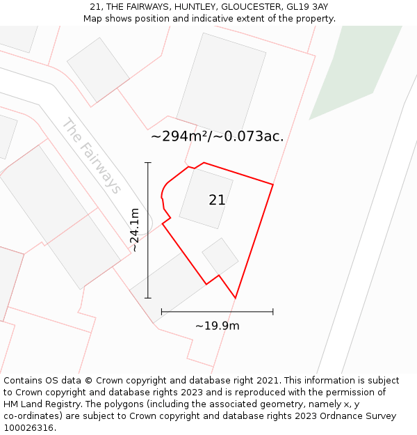 21, THE FAIRWAYS, HUNTLEY, GLOUCESTER, GL19 3AY: Plot and title map