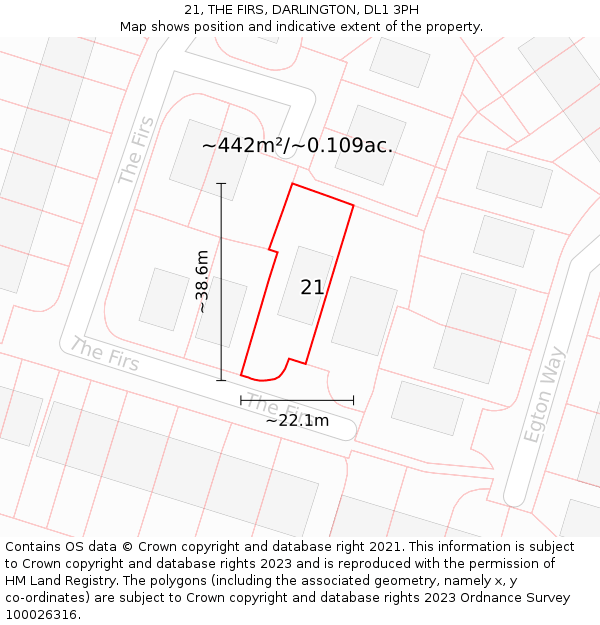 21, THE FIRS, DARLINGTON, DL1 3PH: Plot and title map