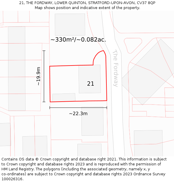 21, THE FORDWAY, LOWER QUINTON, STRATFORD-UPON-AVON, CV37 8QP: Plot and title map