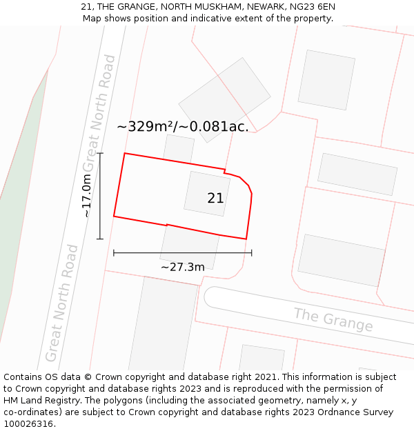 21, THE GRANGE, NORTH MUSKHAM, NEWARK, NG23 6EN: Plot and title map