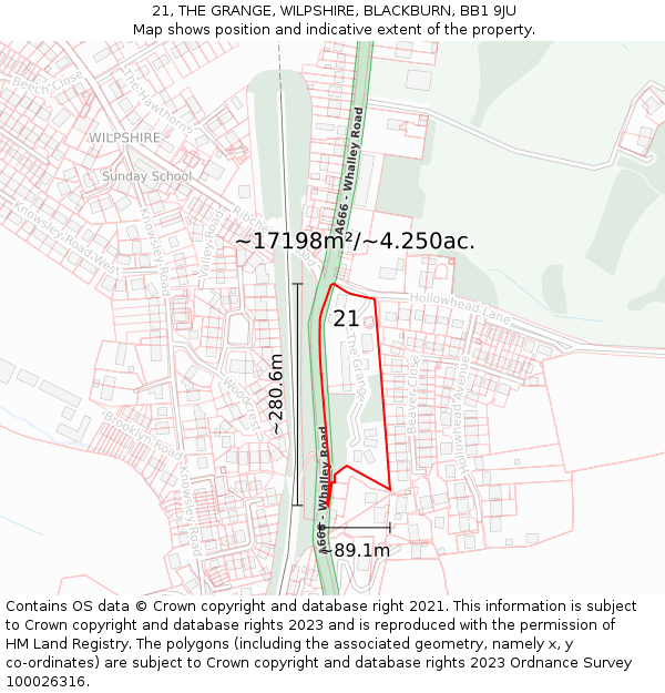 21, THE GRANGE, WILPSHIRE, BLACKBURN, BB1 9JU: Plot and title map
