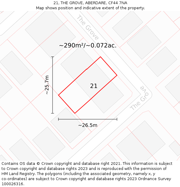 21, THE GROVE, ABERDARE, CF44 7NA: Plot and title map