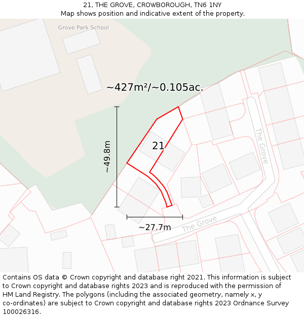 21, THE GROVE, CROWBOROUGH, TN6 1NY: Plot and title map