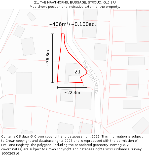 21, THE HAWTHORNS, BUSSAGE, STROUD, GL6 8JU: Plot and title map