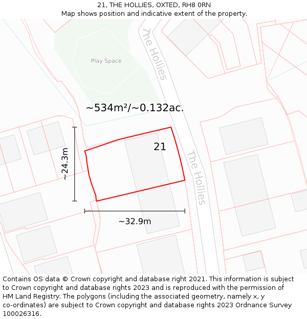 21, THE HOLLIES, OXTED, RH8 0RN: Plot and title map