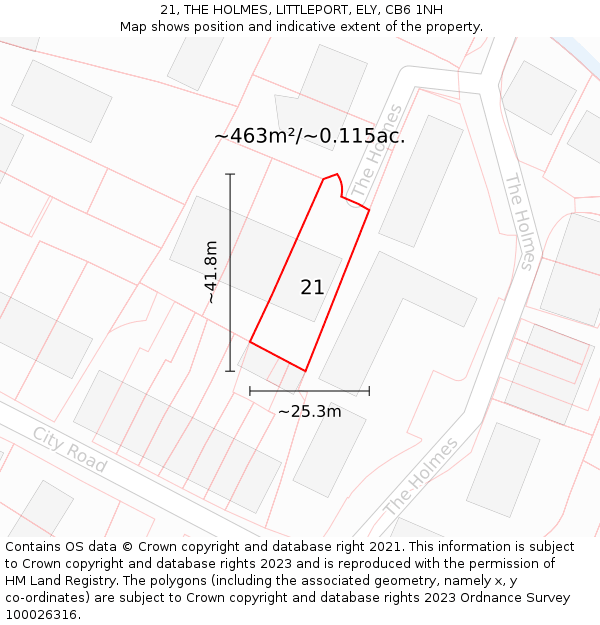 21, THE HOLMES, LITTLEPORT, ELY, CB6 1NH: Plot and title map