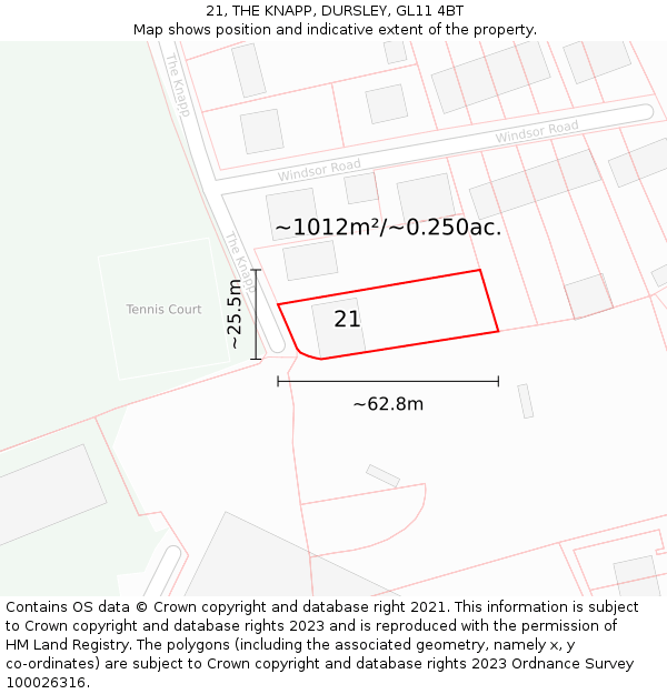 21, THE KNAPP, DURSLEY, GL11 4BT: Plot and title map