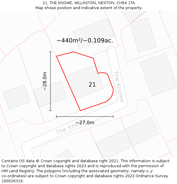 21, THE KNOWE, WILLASTON, NESTON, CH64 1TA: Plot and title map