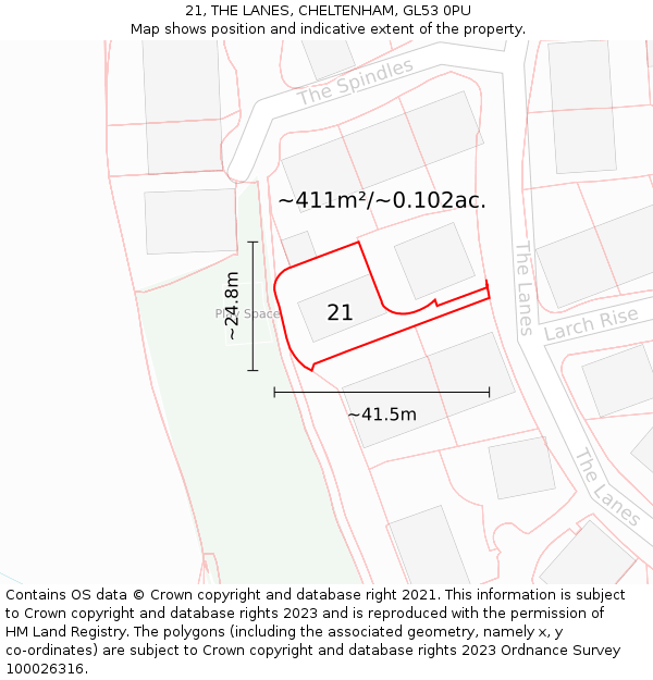 21, THE LANES, CHELTENHAM, GL53 0PU: Plot and title map