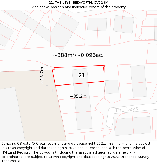 21, THE LEYS, BEDWORTH, CV12 8AJ: Plot and title map