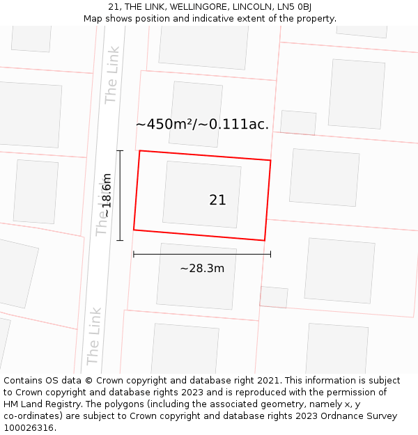 21, THE LINK, WELLINGORE, LINCOLN, LN5 0BJ: Plot and title map